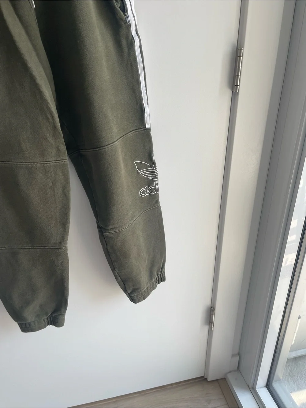Adidas  Olive Green Track Joggers with White Stripes